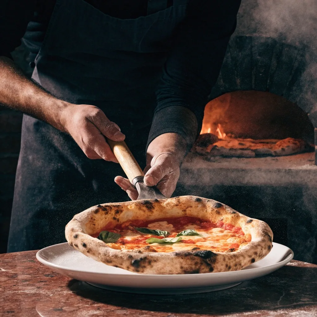 Frissen sült nápolyi jellegű pizza világos tányéron