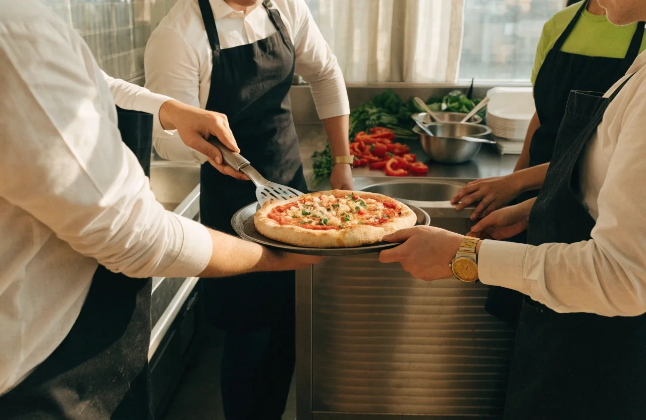 Frissen sült margherita pizza világos tányéron