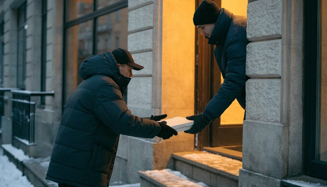 Havas ajtórészlet egy budapesti épületen téli fénynél